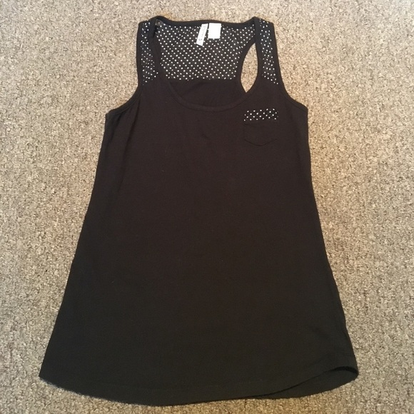 BLACK POLKA DOT TRIM TANK - Picture 1 of 2
